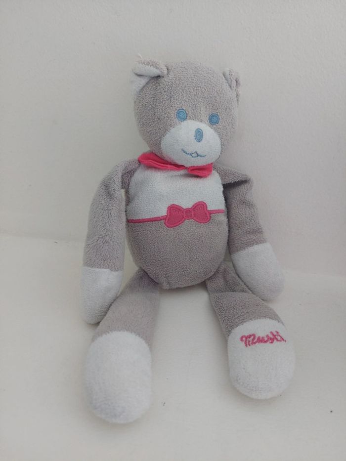 Mustela - peluche ours gris et rose Musti