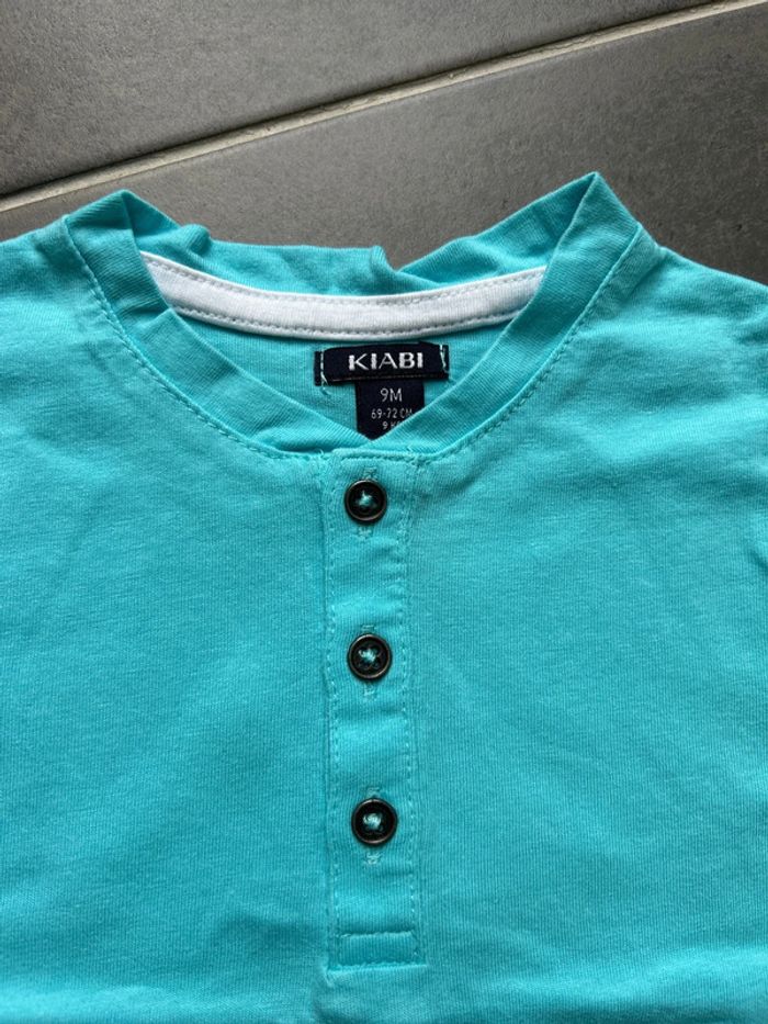 Ensemble 2 articles: salopette blanche et t-shirt col tunisien turquoise bébé garçon - photo numéro 3