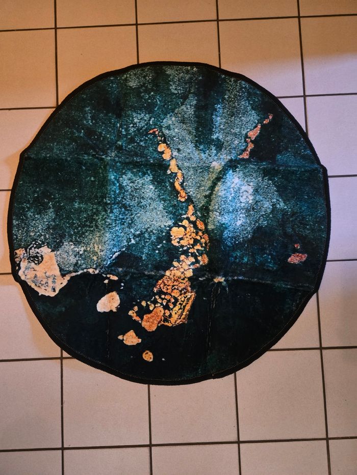 Neuf tapis antidérapant rond 80 cm décoratif or et vert