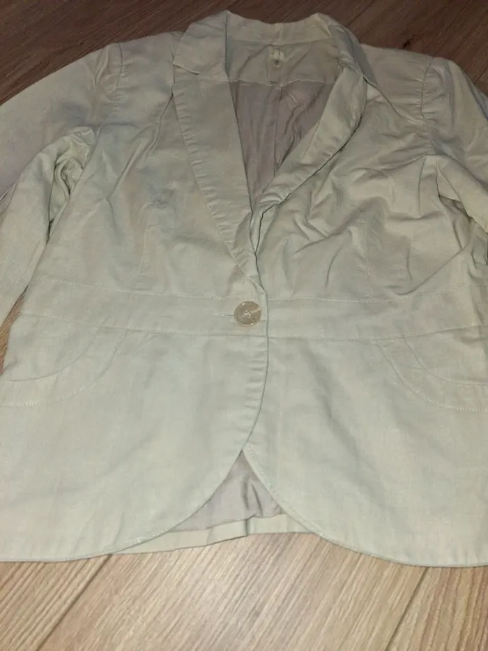 Veste blazer beige en lin - photo numéro 2