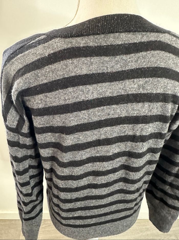 Pull marinière cachemire et laine gris et noir pailleté Maison 123 T38 M - photo numéro 5