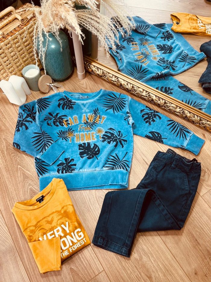 Taille 4 ans ensemble 3 pièces garçon TAO Kiabi bleu et moutarde * home * 💙