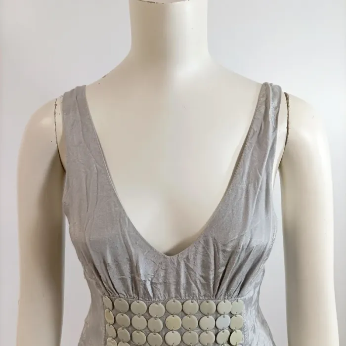 Haut fluide Kookaï gris perle détail plastron rondes T40 col plongeant A1578 - photo numéro 2