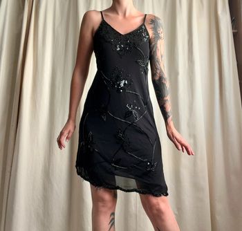 Robe midi perles sequins Goth Coquette vintage 90s - Taille M/L