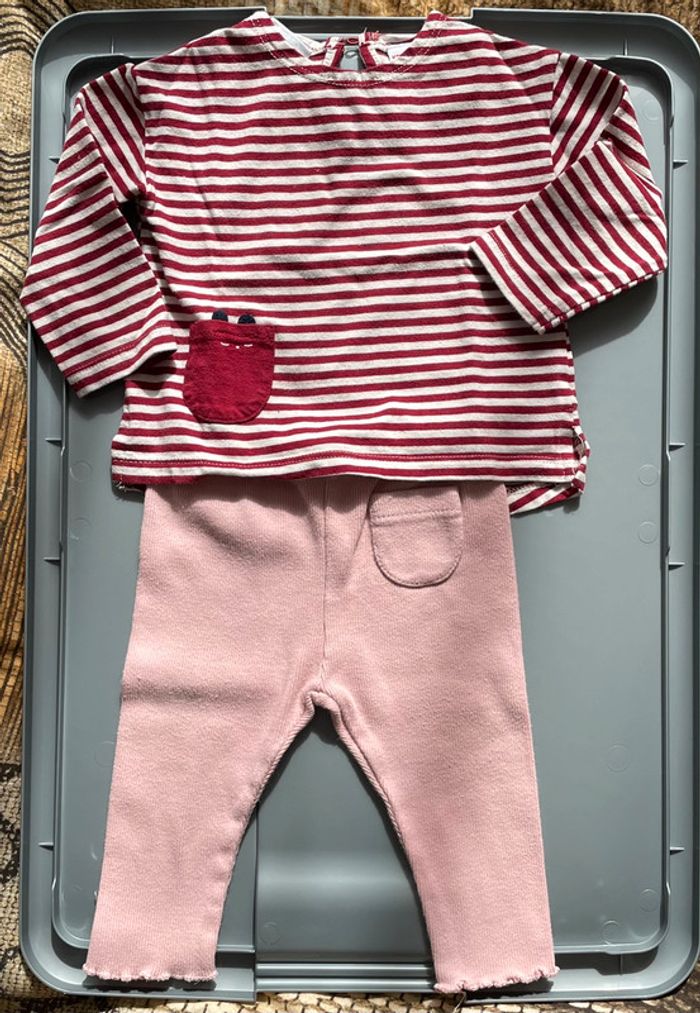 Ensemble jumelles hauts + pantalons Zara 3/6mois - photo numéro 3
