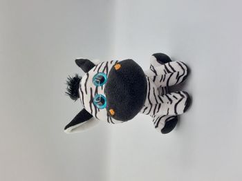 Peluche doudou zèbre blanc noir gros yeux bleus 18 cm