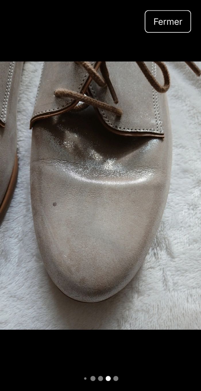 Derbies cuir beige brillant - photo numéro 5