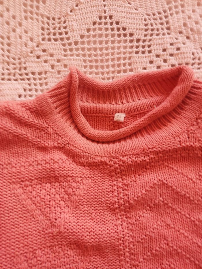 pull fille saumon 2 ans, motif relief - photo numéro 2