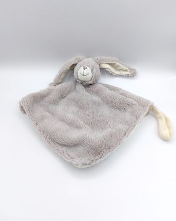 Doudou plat lapin gris Ainsifont Laboratoires CEORA écru crème attache tétine
