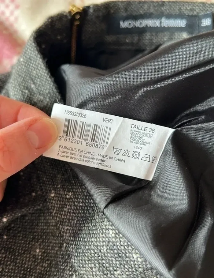 Jupe taille haute avec laine grise kaki doublée Monoprix - photo numéro 8