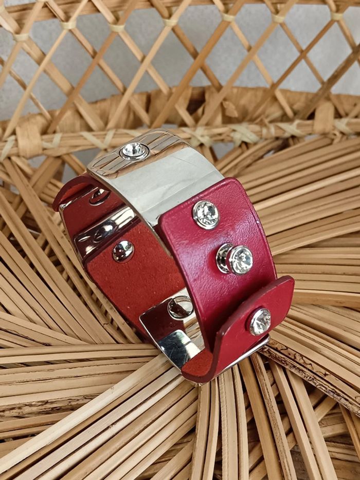 Cobra Bijoux | Bracelet articulé cuir metal strass