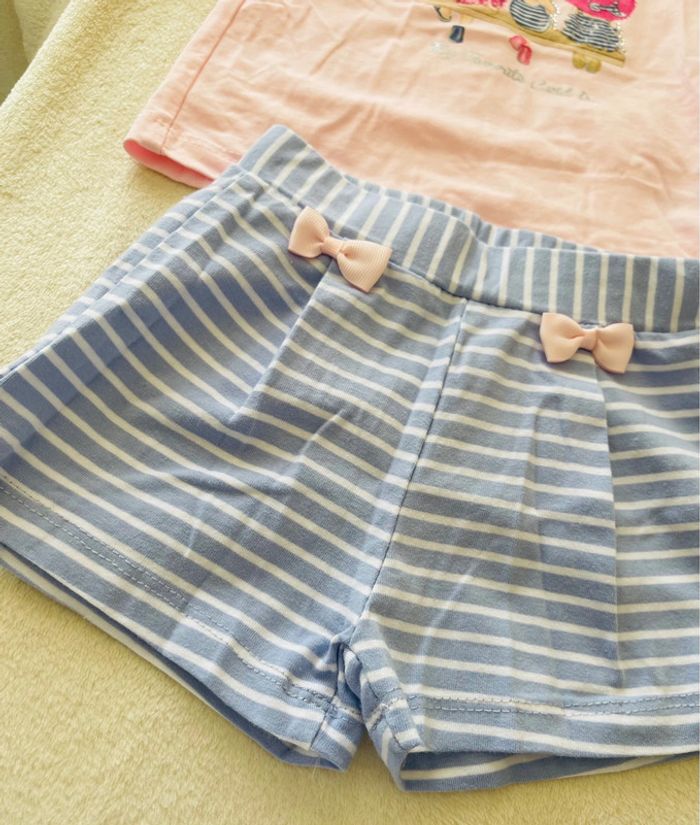 Ensemble tee shirt rose et short bleu 9-12mois - photo numéro 3