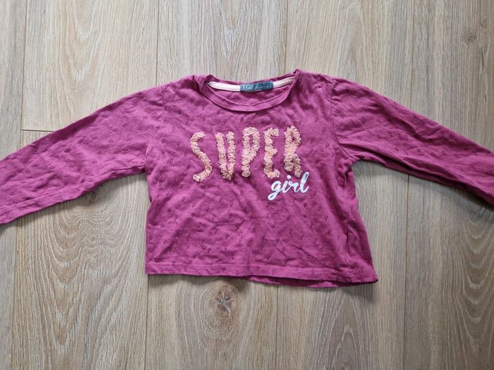 Teeshirt manches longues fille TQF rose court super girl