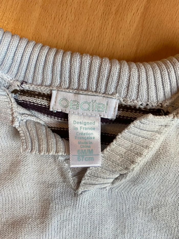 Beau pull bleu clair ML Obaïbi T. 6 mois/67 cm garçon TBE - photo numéro 5