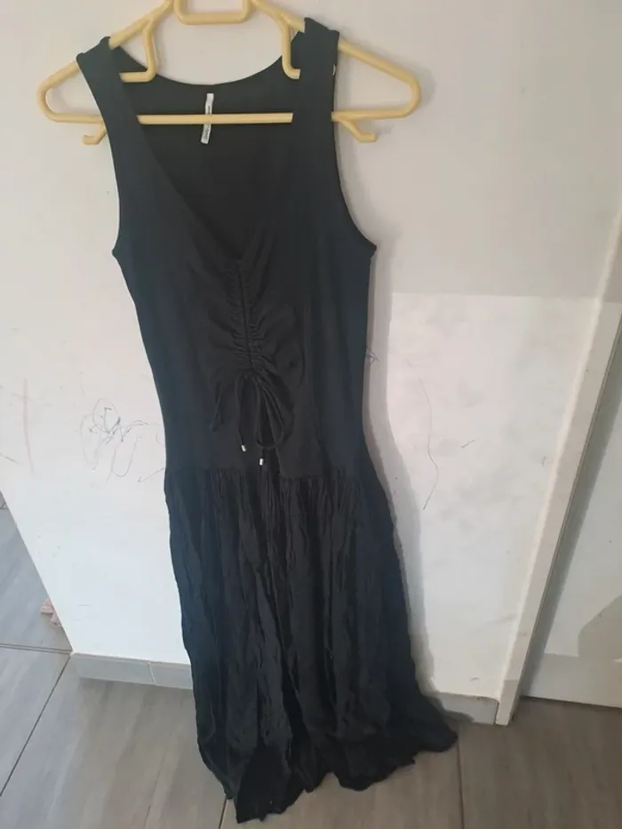 Robe longue bi matiere couleur noir Marque Garella Forever - photo numéro 2