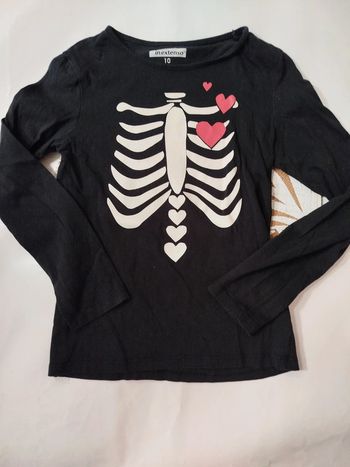 Tee shirt manches longues squelette 10 ans fille noir