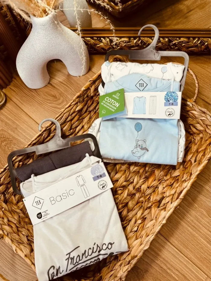 Taille 8 ans lot de 2 pyjamas 2 pièces coton fin et flanelle fille Tex gris bleu Neufs 🌷 - photo numéro 2