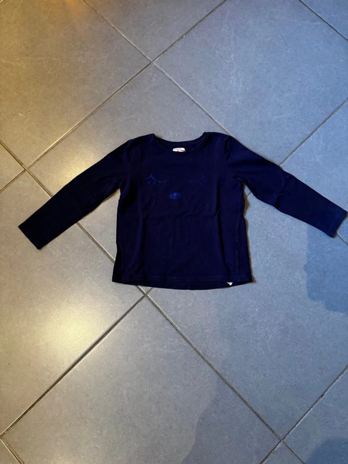 T shirt manches longues à sequins - DPAM - Yeux & Bouche - Bleu marine - 6 ans