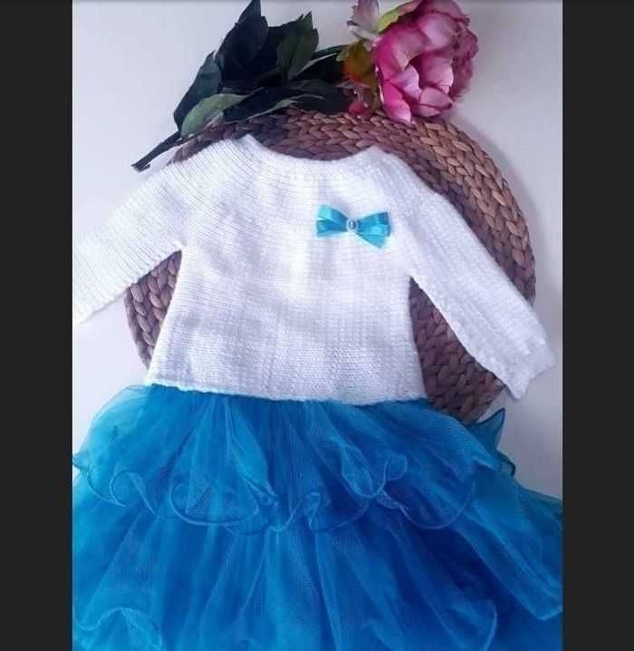 Vêtement ensemble robe fleurie tricot fait main bébé fille 1 an - photo numéro 3