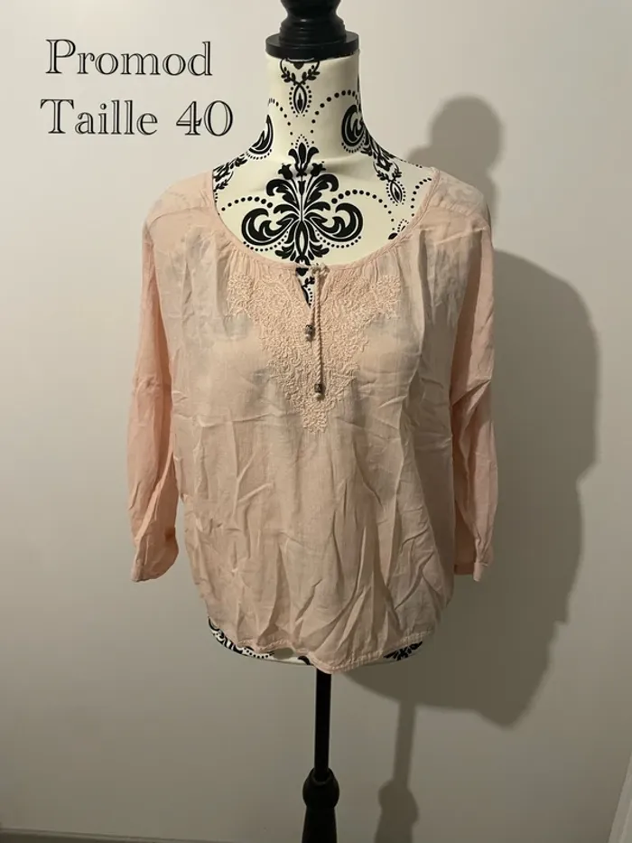 Chemisier blouse rose poudré Promod - Taille 40 - Bohème & léger 🌸
