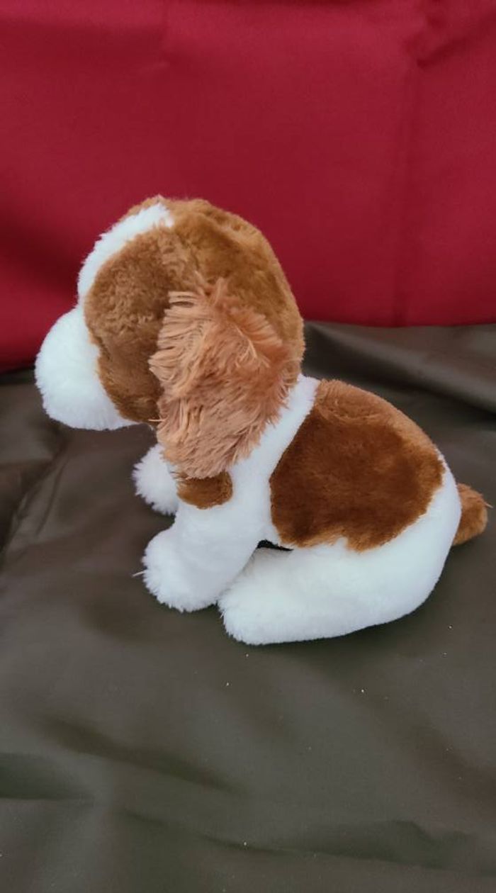 peluche chien assis blanc tache marron jemini - photo numéro 6