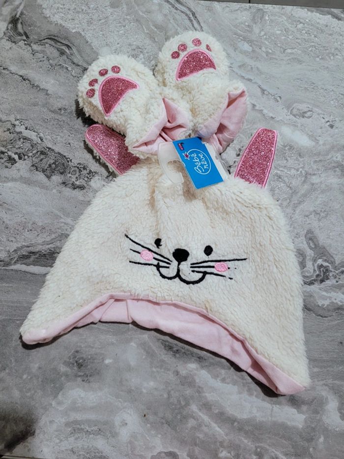 Bonnet et gants lapin