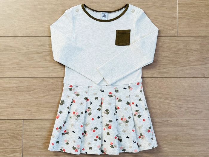 Robe bi-matière en molleton et coton fleuri Petit bateau T-5 ans - photo numéro 2