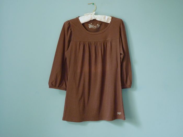 Pull blouse Femme Oxxyzen S 36 marron TBE manches 3/4