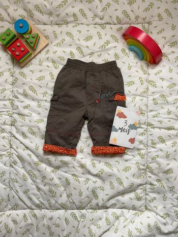 pantalon doublé kaki et orange 3 mois catimini