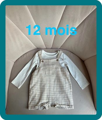 Ensemble salopette gaze de coton vichy et body 12 mois - TU