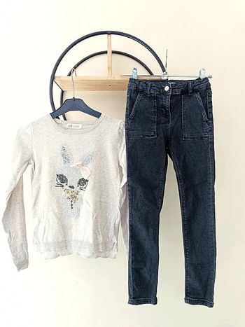 8 ans ensemble pull h&m (6-8 ans) et pantalon jean tape a l'oeil (7 ans)