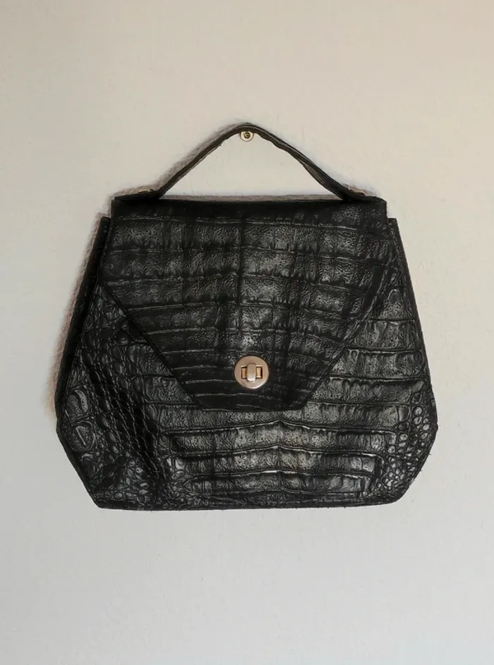 Pochette noir cuir imitation écaille 80-90 / JW - 22x21x5cm - photo numéro 2
