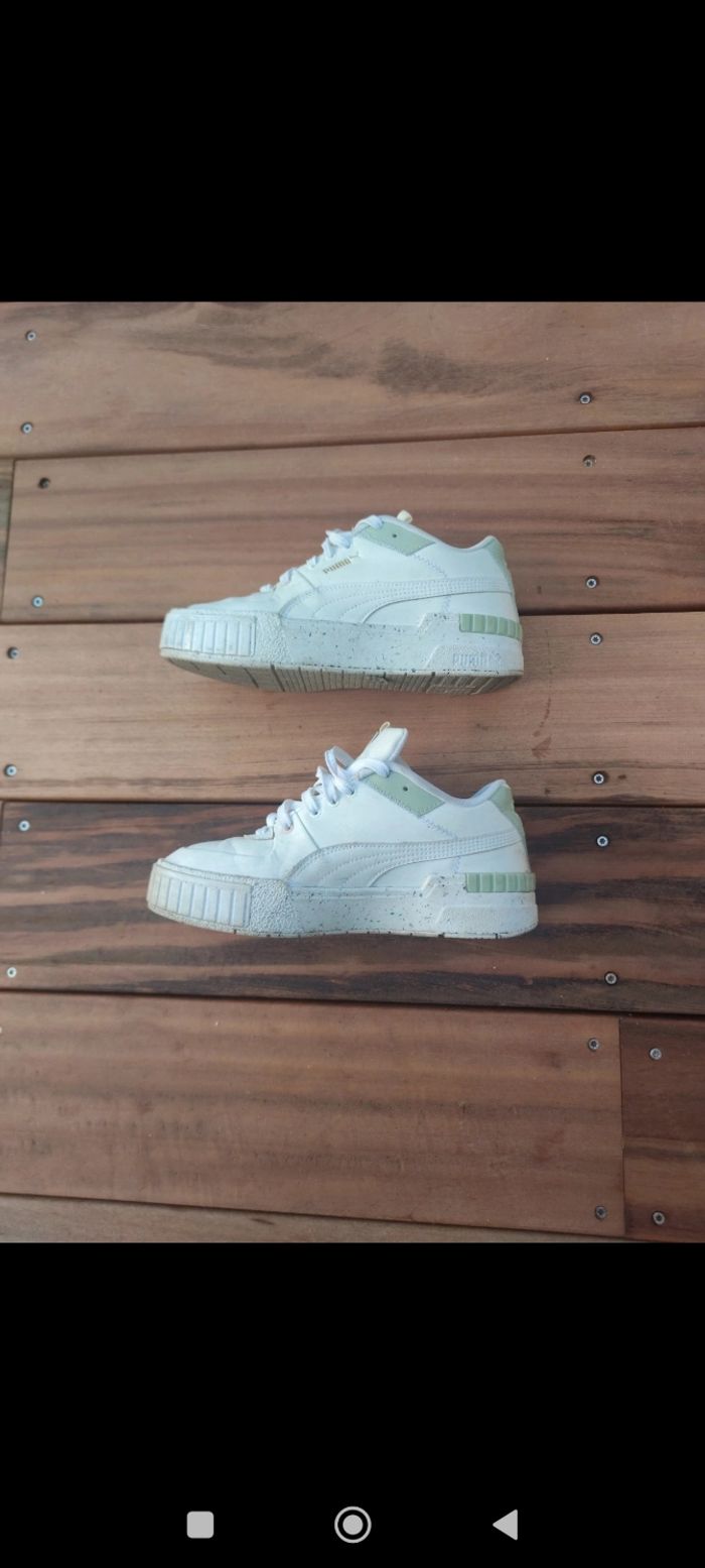 Baskets sneakers 38 compensées Puma blanche et vert amande - photo numéro 3