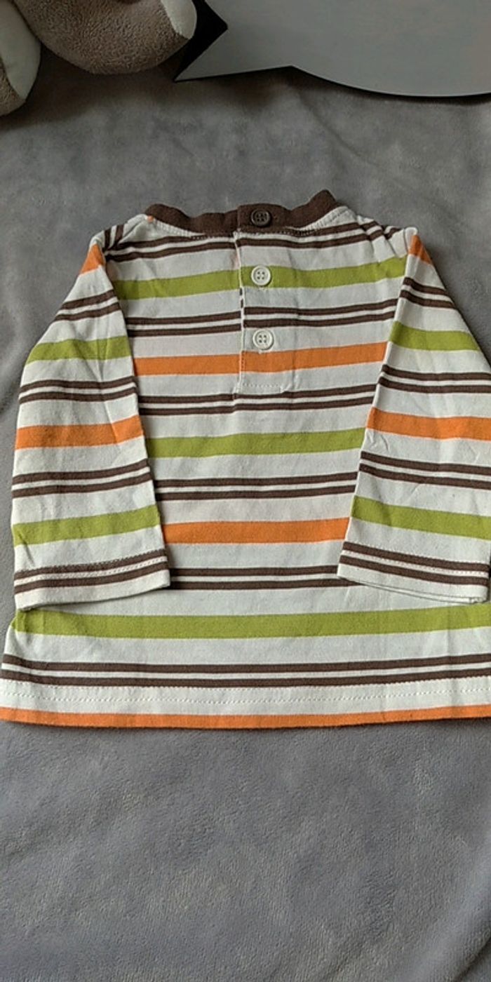 Tee shirt manches longues rayé marron vert orange Garçon 6 mois 100% coton - photo numéro 9
