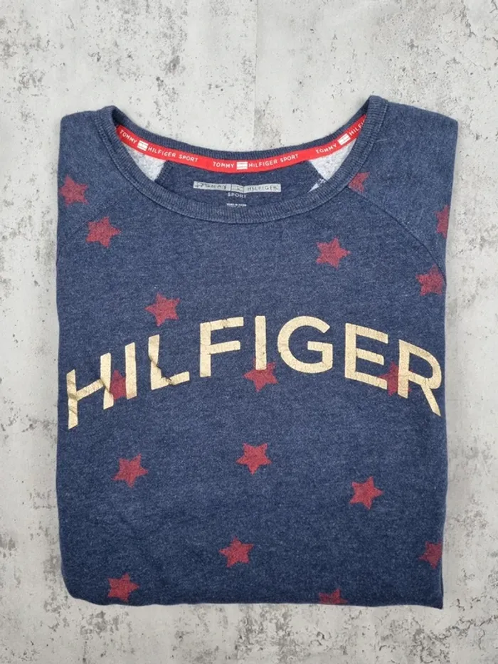 Sweat Tommy Hilfiger bleu à étoiles – Taille L Femme (mesures en photos) - photo numéro 2