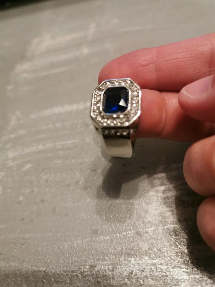 Chevalière homme acier et pierre couleur bleu T12 - photo numéro 2