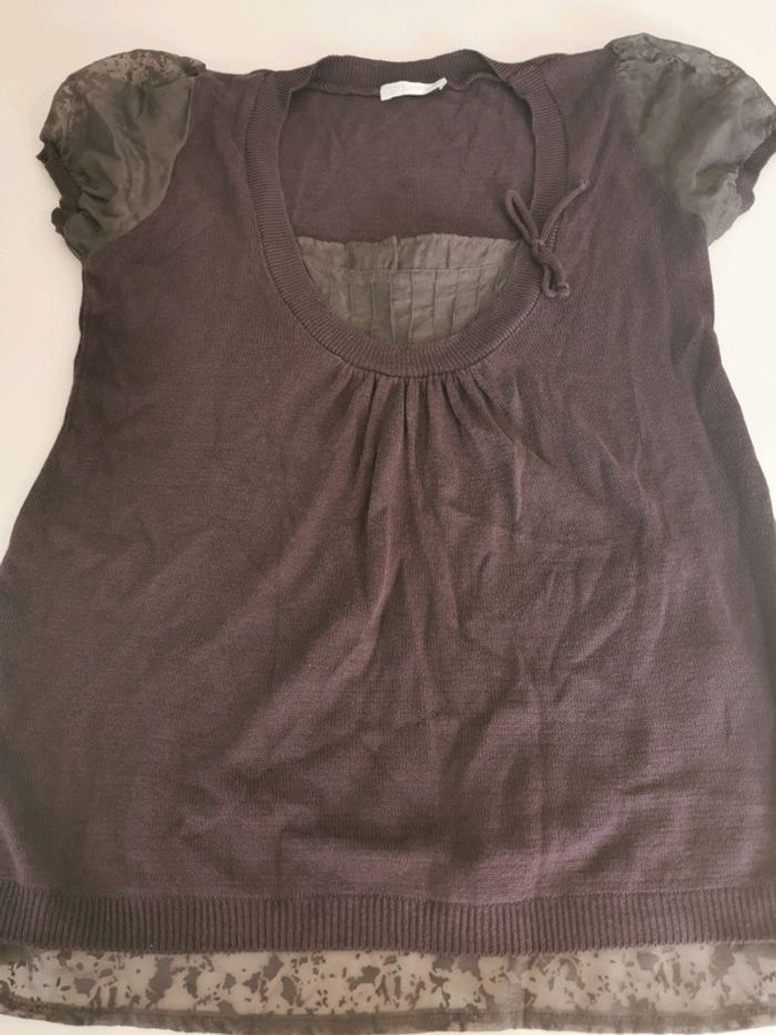 Haut coton Promod taille 2 prune et gris