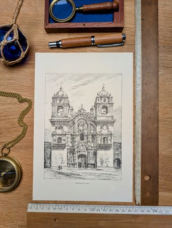 Imprimée en 1894, la cathédrale de Cuzco, Pérou. Original Vintage Authentique