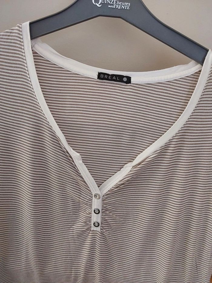 Tee shirt rayé beige et blanc Patrice Breal T38 - photo numéro 4