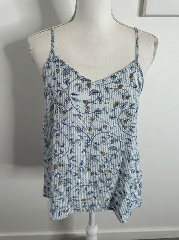 Débardeur à rayures et fleurs blanc et bleu Primark T38 M