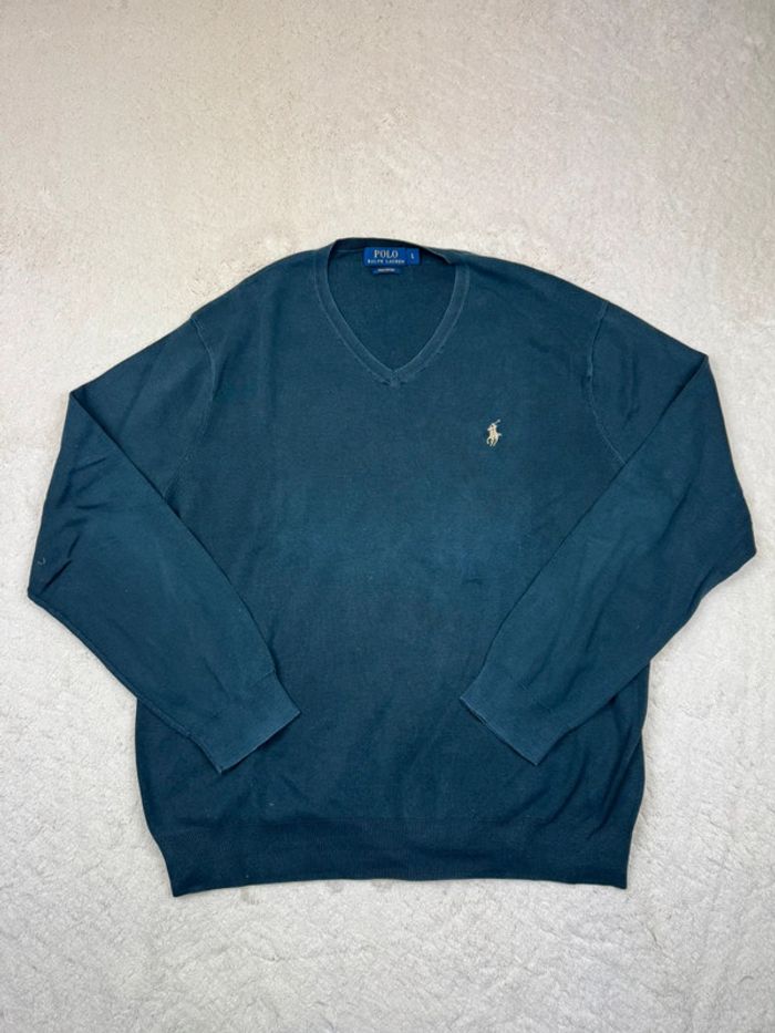 Pull Ralph Lauren Col V Léger Logo brodé Uni Noir Taille L - photo numéro 4