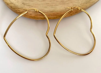 Créoles coeur 57 mm doré à l'or fin 14 carats