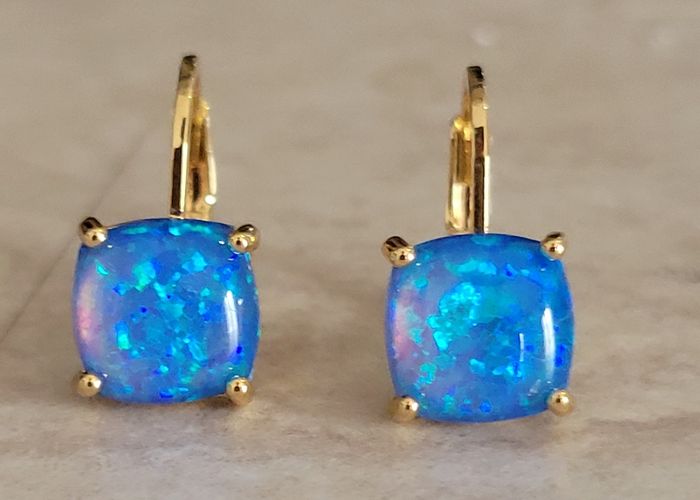 Boucle d'oreilles en pierre opale pailleté bleue - photo numéro 2