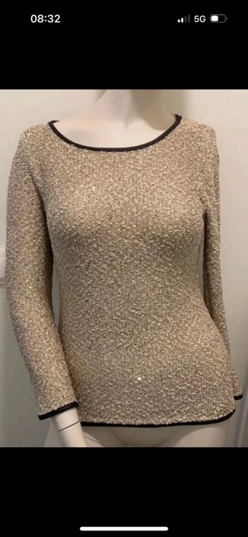 Superbe haut beige brillant à sequins et voile dans le dos Laetitia Mem taille 36 plus d’étiquette