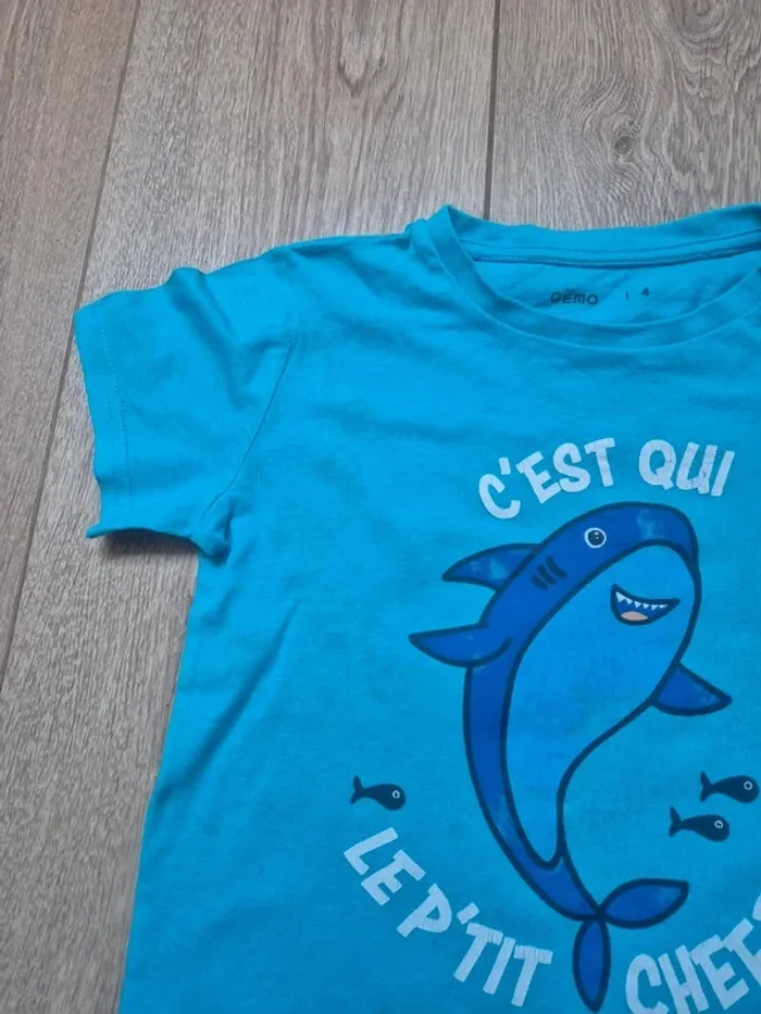 Tee-shirt gémo MC bleu "c'est qui le chef" 4 ans - photo numéro 3