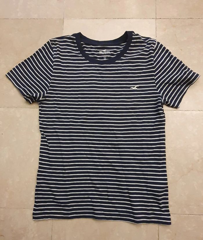 Hollister T-shirt rayé bleu blanc