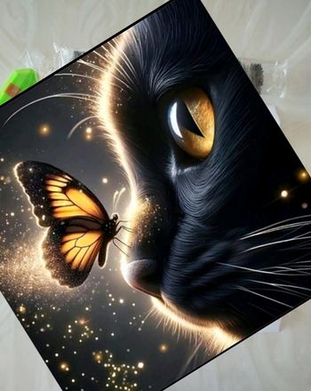 Diamond painting chat et papillon #N025