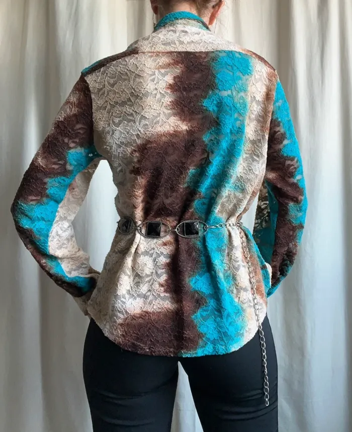 Chemise oversize dentelle tie dye Kitsch Unisex vintage made in France 🇫🇷 y2k - Taille S/M/L - photo numéro 3
