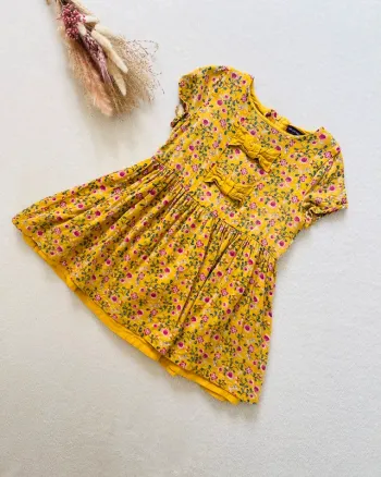 Robe manche courte moutarde fleurie 3 ans - Sergent Major