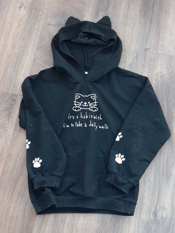 Sweat fille capuche noir chat